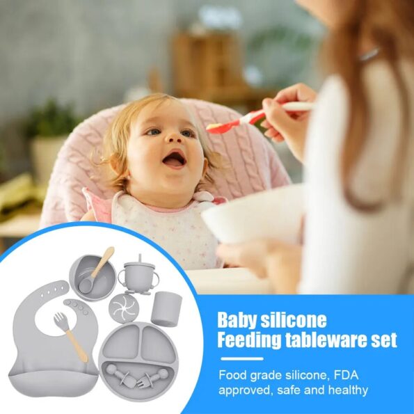 Baby-Soft-Silicone-Tableware-Set-Baby-Feeding-Dishes-Plate-Sucker-Bowl-Bibs-Spoon-Fork-Set-Children-2